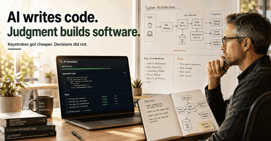 AI writes code, judgment builds software - keystrokes got cheaper, decisions did not